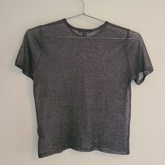Emanuel Ungaro Black & Silver Metallic Sheer Mesh Short Sleeve Crewneck T Shirt - Picture 2 of 6